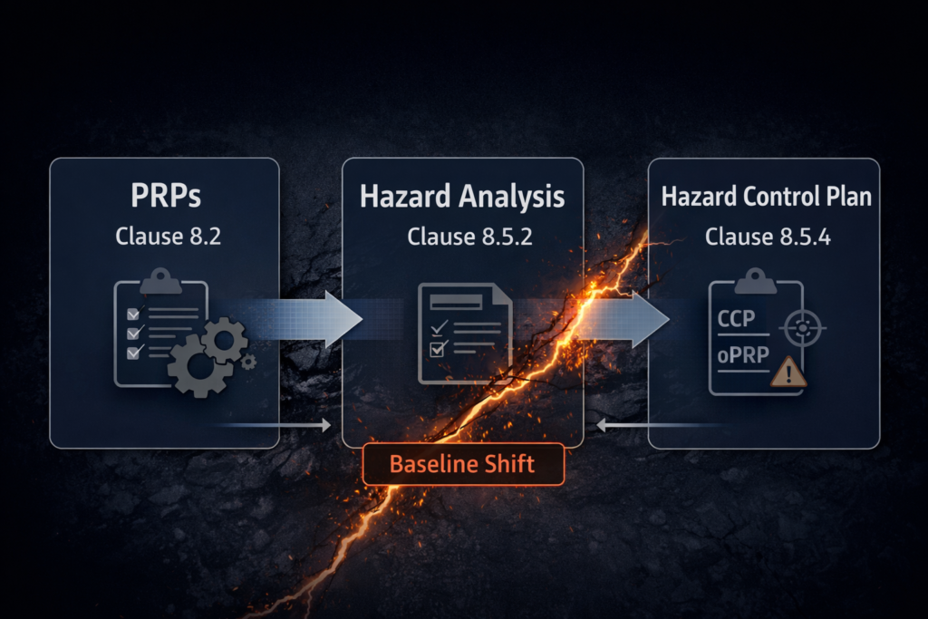 Flowchart of ISO 22000 Clauses 8.2 8.5.2 and 8.5.4 hazard analysis chain