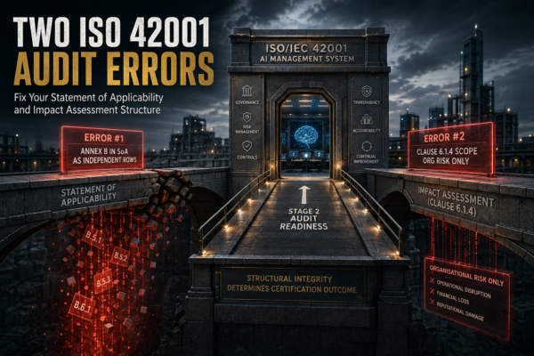 ISO 42001 Statement of Applicability structure showing Annex A controls vs Annex B guidance