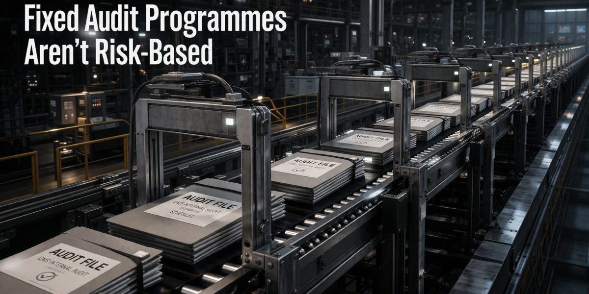 Risk-based internal audit programme workflow showing frequency calibration against process risk data
