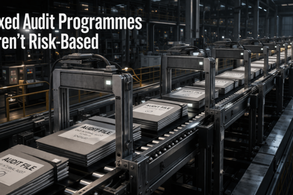 Risk-based internal audit programme workflow showing frequency calibration against process risk data