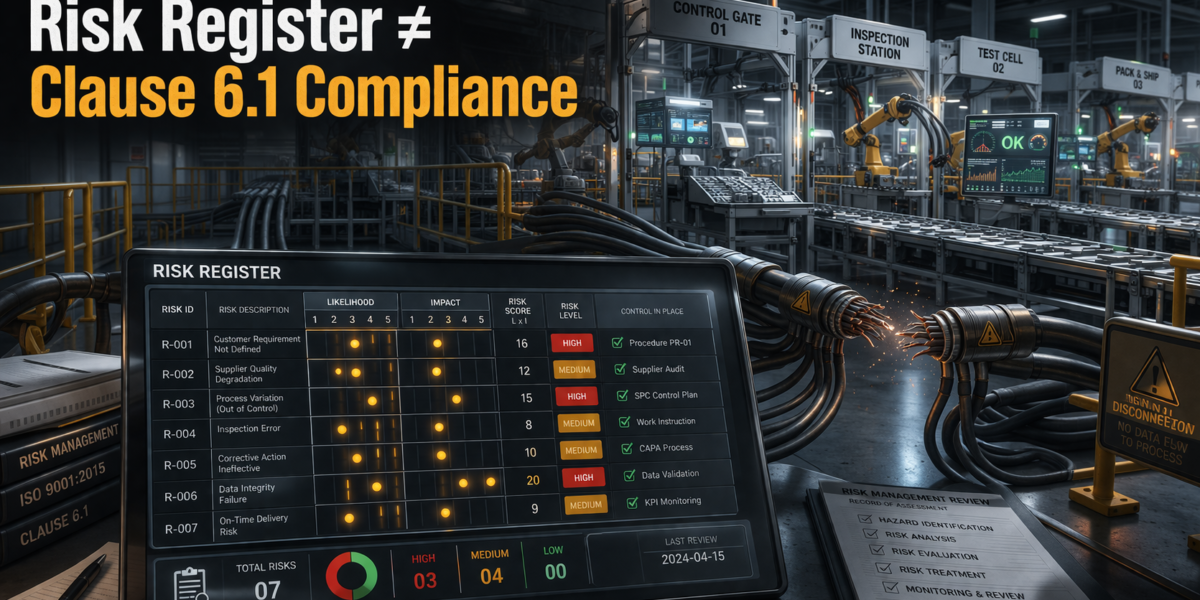 ISO 9001 Clause 6.1 risk register traceability chain from risk identification to operational controls