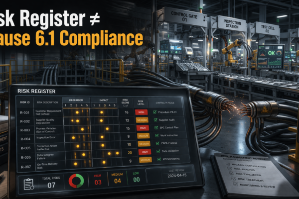 ISO 9001 Clause 6.1 risk register traceability chain from risk identification to operational controls