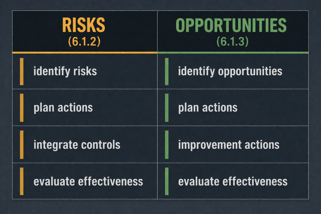ISO DIS 9001 2025 structural split of clause 6.1.2 risks and 6.1.3 opportunities