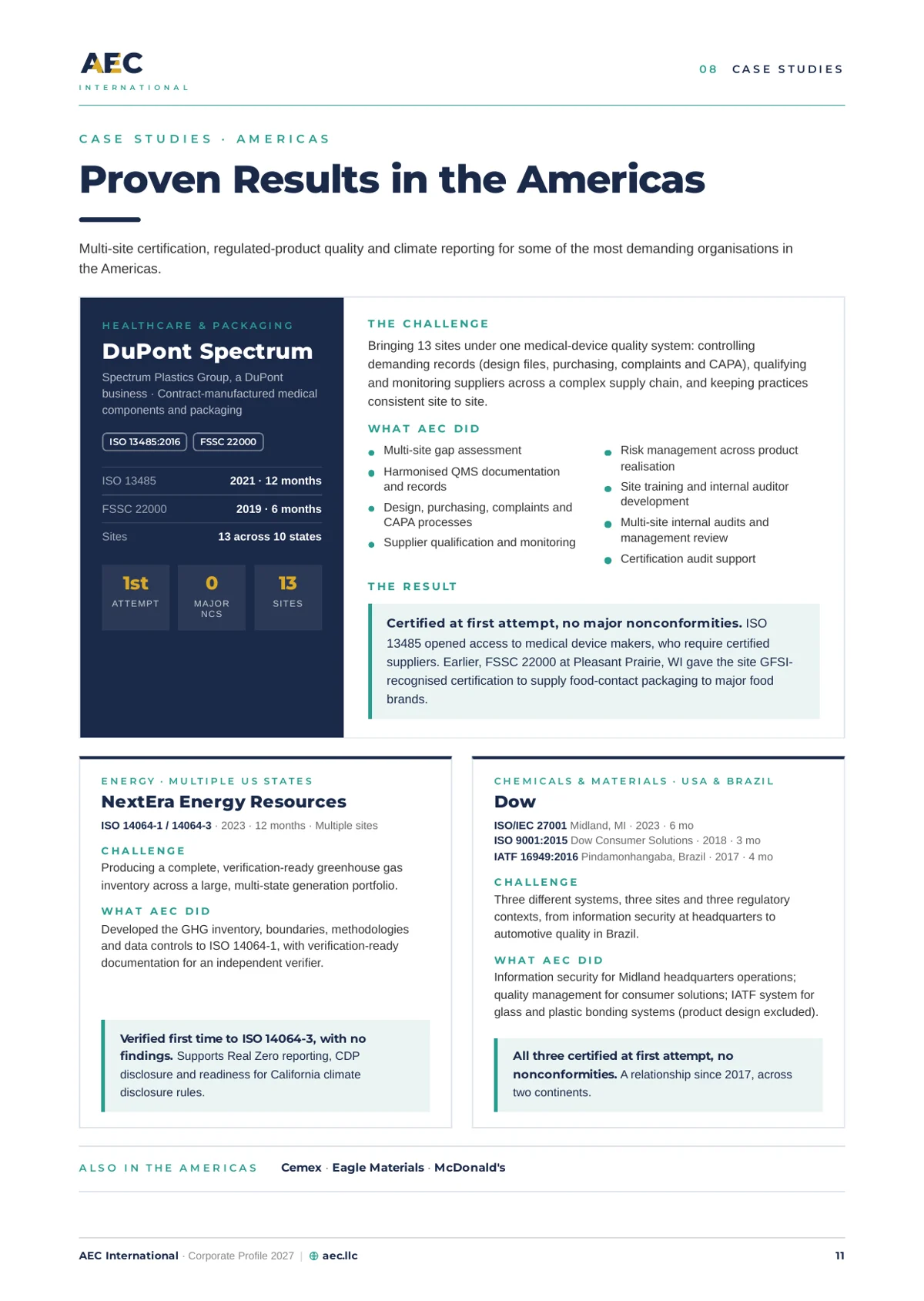 Corporate Profile page 11: case studies from the Americas